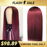 Flash Sale 99J Burgundy Straight 4x4 Transparent Lace Frontal Wig 100 % Human Hair
