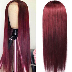 99J Burgundy Straight 13x4 Transparent Lace Frontal Wig 100 % Human Hair Natural Looking