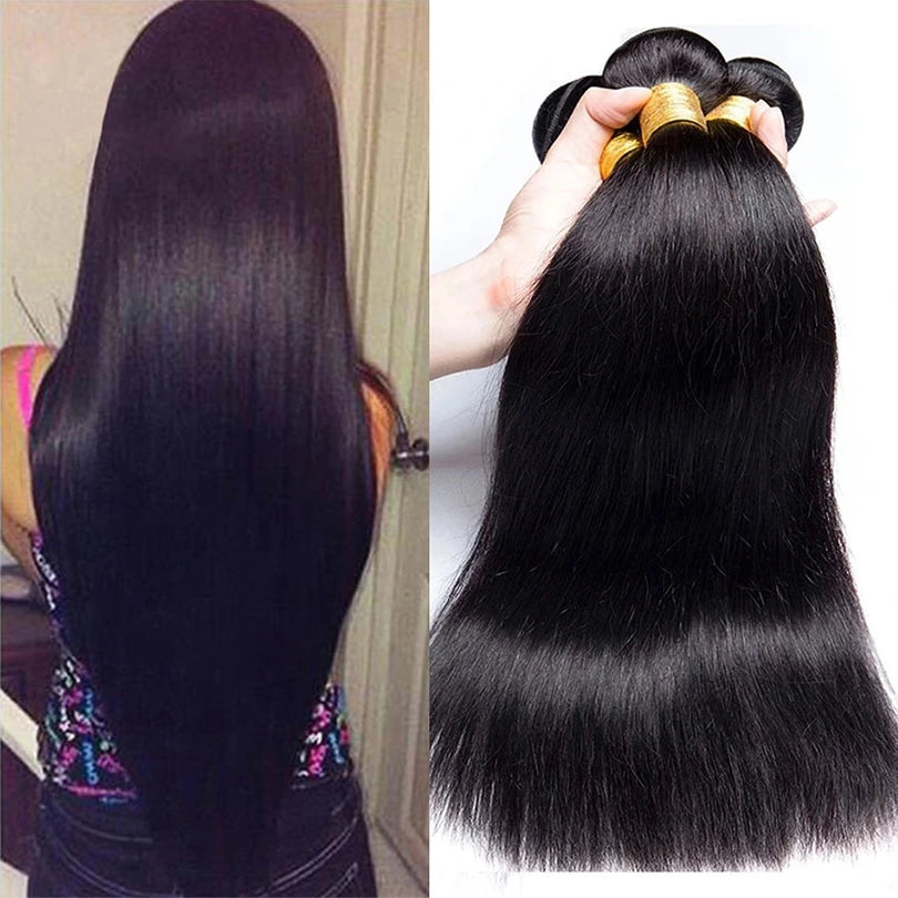 Straight Human Hair Wig Hair Bundles  Hair With Closure 3 Bundle Deals With 13x4 Frontal