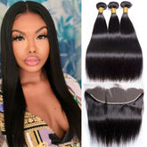 Straight Human Hair Wig Hair Bundles  Hair With Closure 3 Bundle Deals With 13x4 Frontal