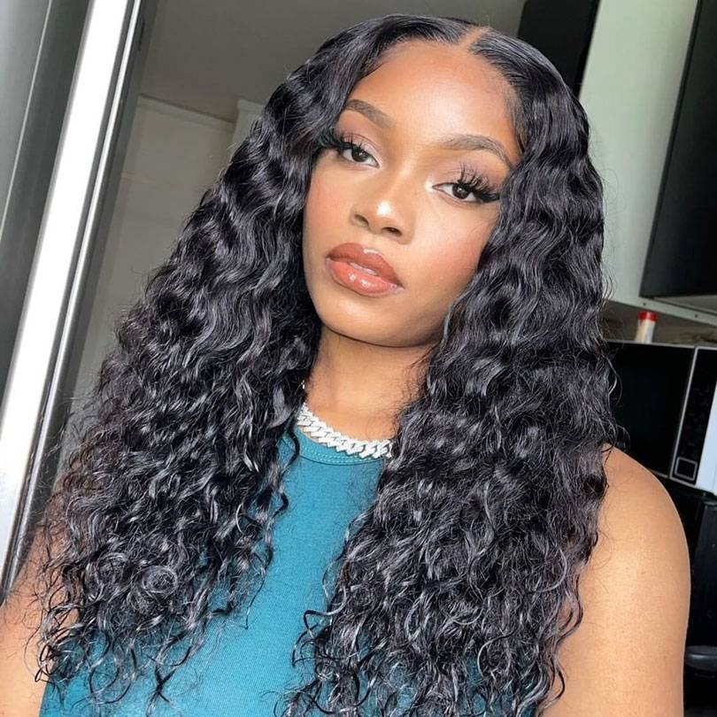 Water Wave 13x4 HD Lace Frontal Wigs Water Wave Glueless   Human Hair Lace Frontal Wigs For Women