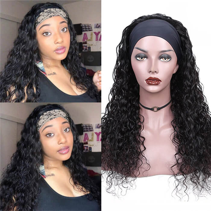 Water Wave  Human Hair Wig for Black Women Headband Wigs Natural Looking