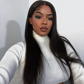 Glueless Straight Transparent Lace Front Wigs Human Hair V Part Wig for Black Women