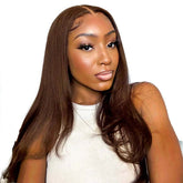 13x4 Lace Frontal Wig 100% Human Hair #4 Chestnut Color Straight Wigs Natural Hairline