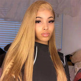Glueless 13x4 Transparent Lace Frontal Wig real Human Hair #27 Color Straight Wigs