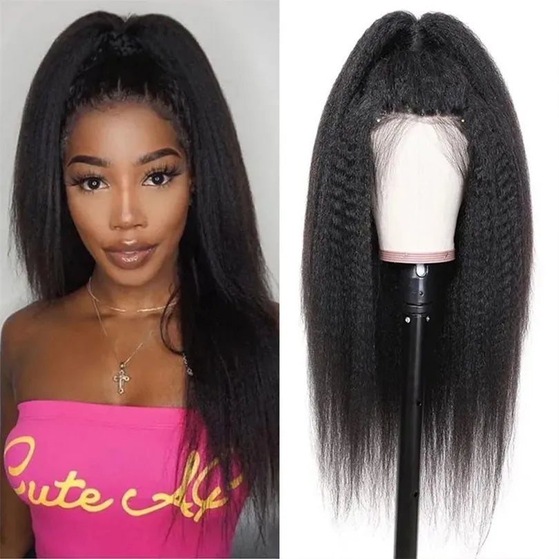 Glueless Transparent Yaki Straight 13X6 Lace Front Wig Transparent Human Wig For Women