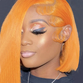Ginger Orange 13x4 Straight Bob Lace Frontal Wig real Human Hair Wigs