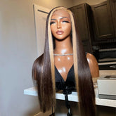 Glueless Skunk Stripe Straight Lace Frontal Wig 100% Human Hair Wigs Natural Hairline
