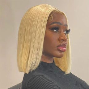 Glueless 613 Blonde 4x4 Bob Straight Lace Frontal Wig 100% Human Hair Pre Plucked