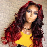 red ombre Body Wave Natural Hairline Lace Frontal Wig 100% Virgin Human Hair Wigs