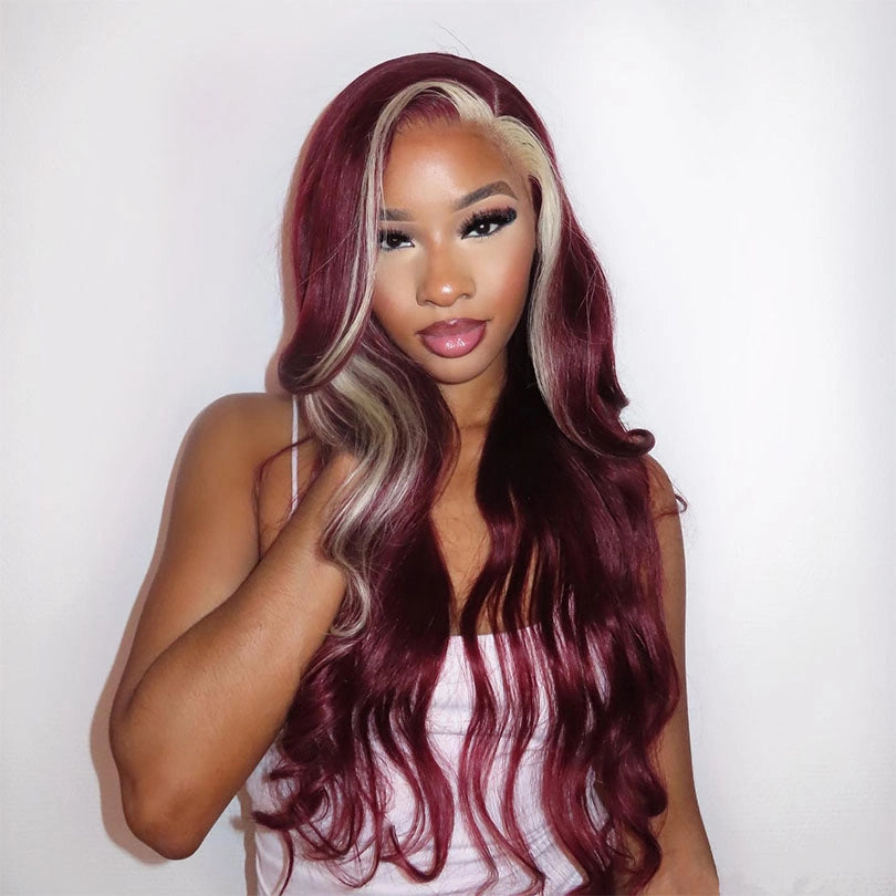 Skunk Stripe Transparent Lace Frontal Wig 100% Human Hair Body Wave Wigs Glueless