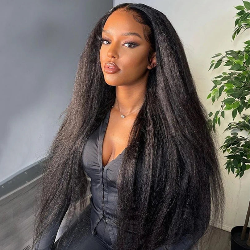 Human Hair Yaki Straight  Lace Front Wigs With Baby Hair Affordable V Part Lace Front Wigs