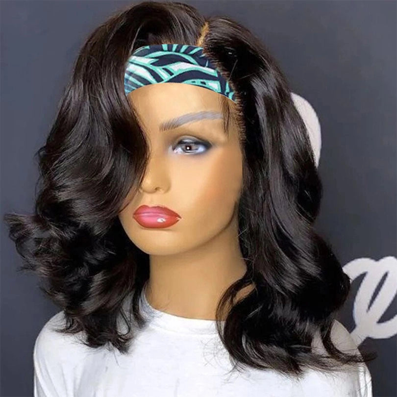 Body Wave Bob Headband 100% Human Hair Wig for Black Women Lace Front Wigs