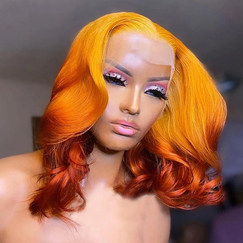 ombre orange  13x4 Bob straight Lace Frontal Human Hair wig