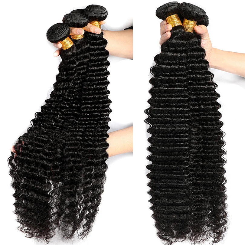 Deep Wave Wig Hair Bundles  Hair With Closure 3 Bundle Deals With 13x4 Frontal Real Human Hair