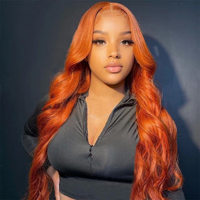 Ginger Orange Body Wave Natural Hairline Lace Frontal Wig 100% Virgin Human Hair Wigs