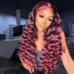99J Burgundy Colored Human Hair Wigs Loose Wave 13x4  HD Lace Frontal Wigs