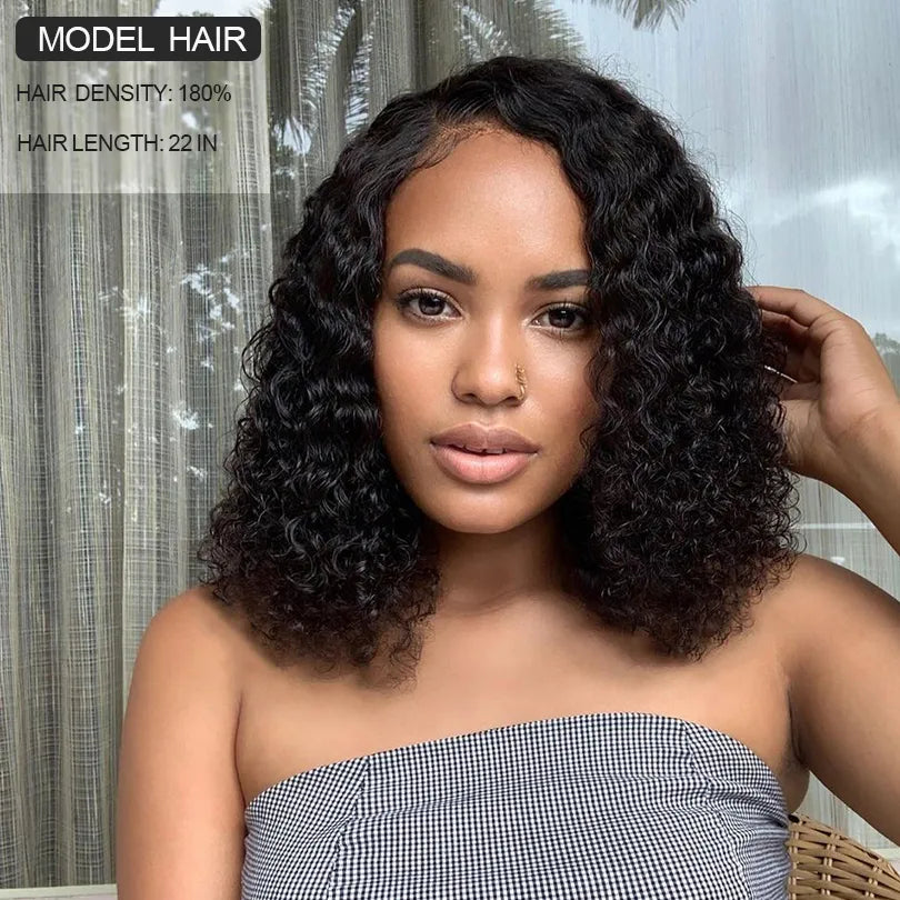 Glueless Bob Lace Front Wigs Curly Wave Virgin Human Hair U Part Wig for Black Women