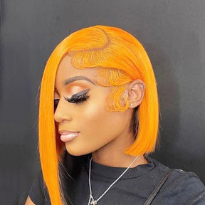 Ginger Orange 13x4 Straight Bob Lace Frontal Wig real Human Hair Wigs