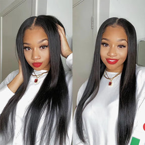 Glueless Straight Transparent Lace Front Wigs Human Hair V Part Wig for Black Women
