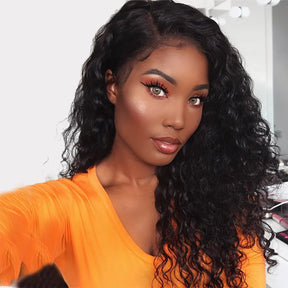 T Part Curly Wave Lace Frontal Human Hair Wigs For Women Pre Plucked Glueless Wig
