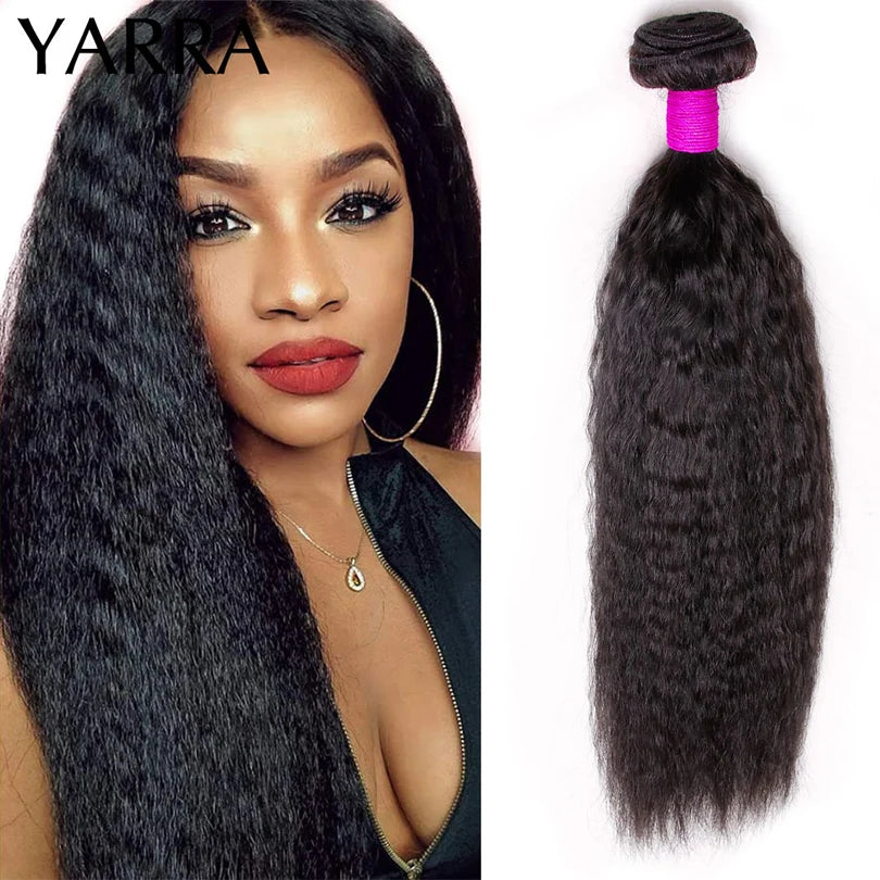 Yaki Straight Wig Hair Bundles  Hair With Closure 3 Bundle Deals With 4x4 Closure