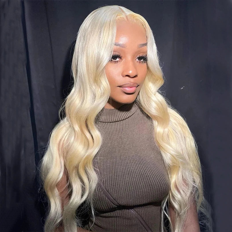Glueless 4x4 Body Wave Lace Frontal wigs 100% Human Hair Wigs 613 Blonde Natural Looking