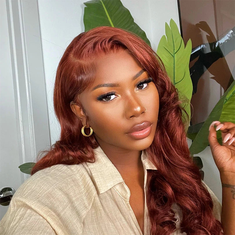 Reddish Brown Body Wave Lace Frontal Wig 100% Human Hair Wigs Natural Hairline