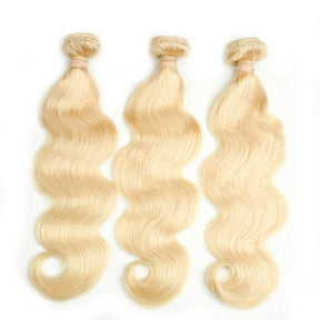 613 Blonde Virgin Hair Body Wave 4x4 Lace Closure With 3 Bundles Human Hair Weave