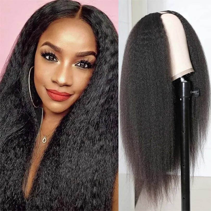 Human Hair Yaki Straight Transparent Lace Front Wigs Affordable U Part Lace Front Wigs
