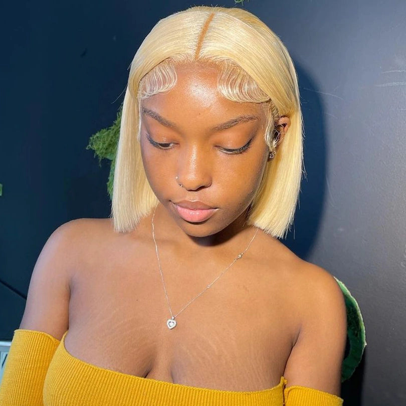 613 Blonde 13x4 Bob Straight Lace Frontal Wig 100% Human Hair Natural Hairline