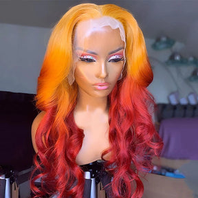 Glueless13x4 curly wave  Lace Frontal Wig  Human Hair ombre  orange Wigs Natural Hairline