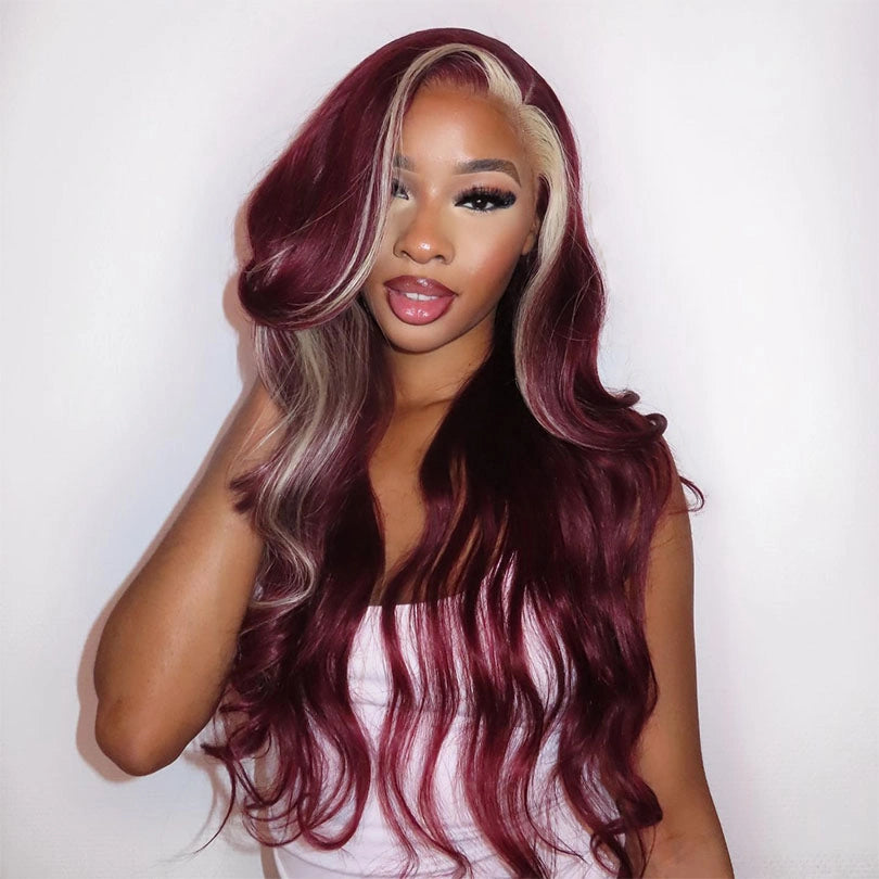 Skunk Stripe Transparent Lace Frontal Wig 100% Human Hair Body Wave Wigs Glueless