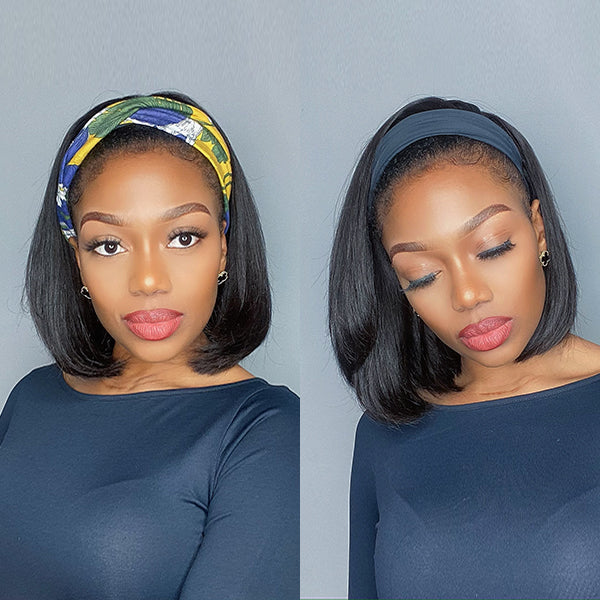 Straight Bob Headband Human Hair Wig for Black Women Lace Front Wigs Glueless