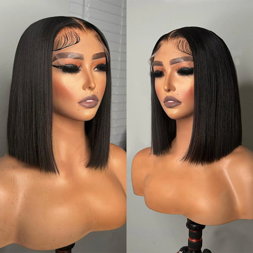Straight Bob T Part Human Hair  Lace Front  Wigs Hair Pre-Plucked Hairline For Women