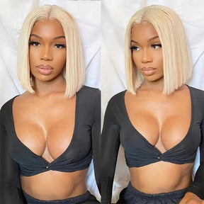 Flash Sale 613 Blonde 4x4 Bob Straight Lace Frontal Wig 100% Human Hair Natural Hairline