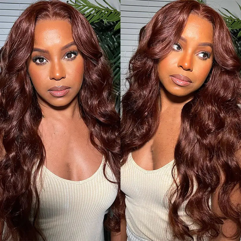 Reddish Brown Body Wave Lace Frontal Wig 100% Human Hair Wigs Natural Hairline