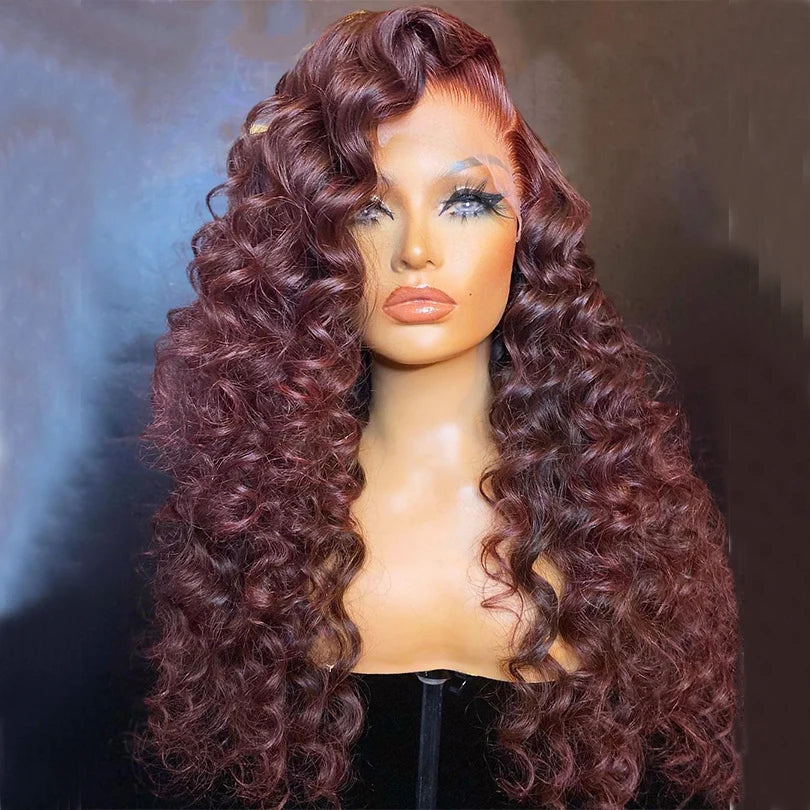 99J Burgundy Colored Human Hair Wigs Loose Wave 13x4  HD Lace Frontal Wigs