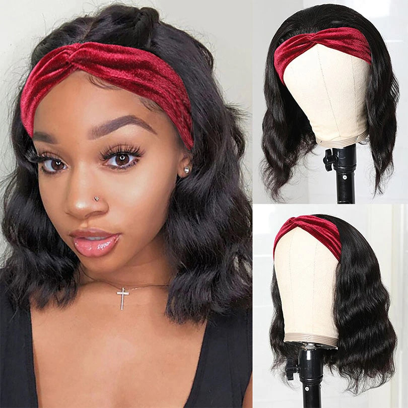 Body Wave Bob Headband 100% Human Hair Wig for Black Women Lace Front Wigs