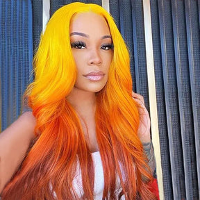 Glueless13x4 curly wave  Lace Frontal Wig  Human Hair ombre  orange Wigs Natural Hairline