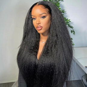 Human Hair Yaki Straight  Lace Front Wigs With Baby Hair Affordable V Part Lace Front Wigs