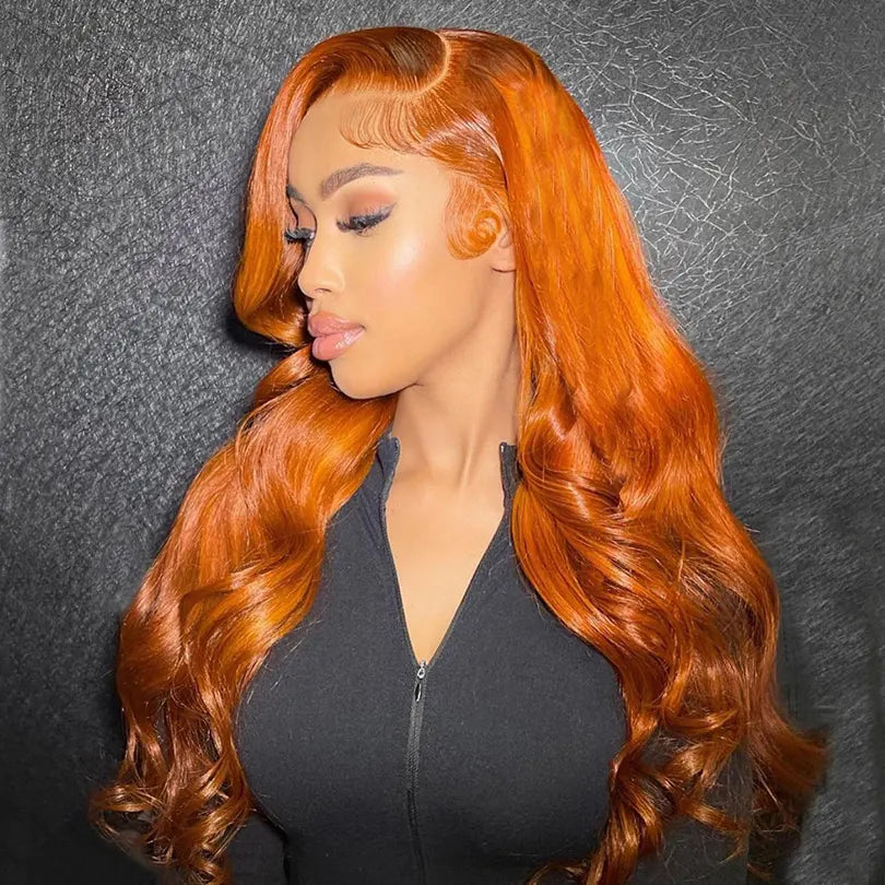 Ginger Orange Body Wave Natural Hairline Lace Frontal Wig 100% Virgin Human Hair Wigs