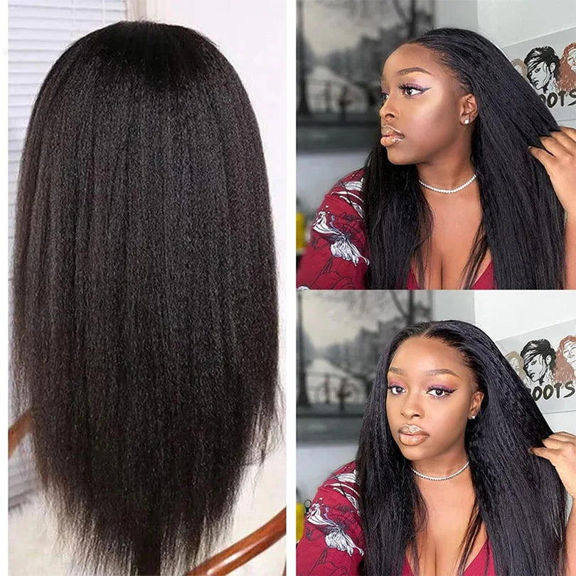 13x4 Frontal With Yaki Straight  Wig Hair Bundles  Hair With Closure 3 Bundle Deals