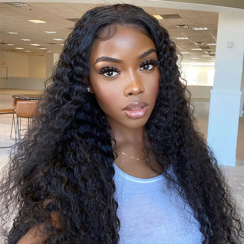 Glueless Human Hair Lace Frontal Wigs 13x6 Lace Wigs  Curly Wave Human Hair Wigs For Black Women