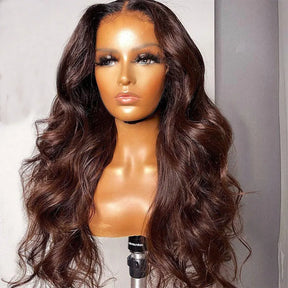 #4 Chestnut Color Transparent Lace Frontal Wig 100% Human Hair Body Wave Wigs Natural Hairline