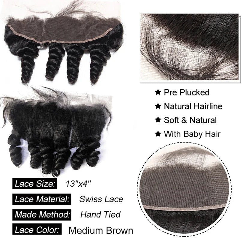 13x4 Frontal With Loose Wave Wig Hair Bundles  Hair With Closure 3 Bundle Deals