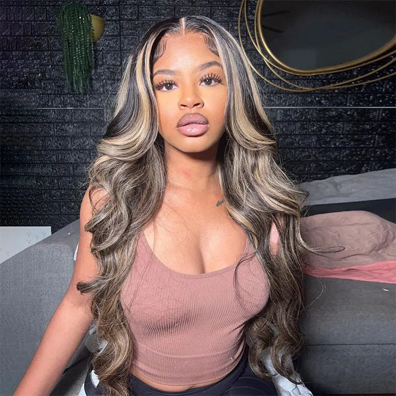Balayage Color Body Wave Wigs 13x4 Lace Frontal Wig real Human Hair  Pre Plucked