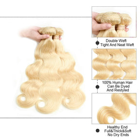 613 Blonde Virgin Hair Body Wave 13x4 Lace Closure With 3 Bundles Human Hair Weave
