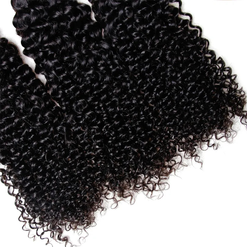 13x4 Jerry Curly Frontal Wig real Human Hair Bundles  Hair With Closure 3 Bundle