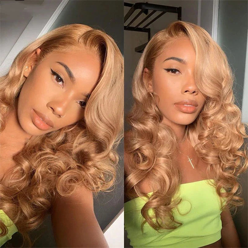 Pre Plucked 13x4 Lace Frontal Wig 100% Human Hair #27 Color Body Wave Wigs Glueless